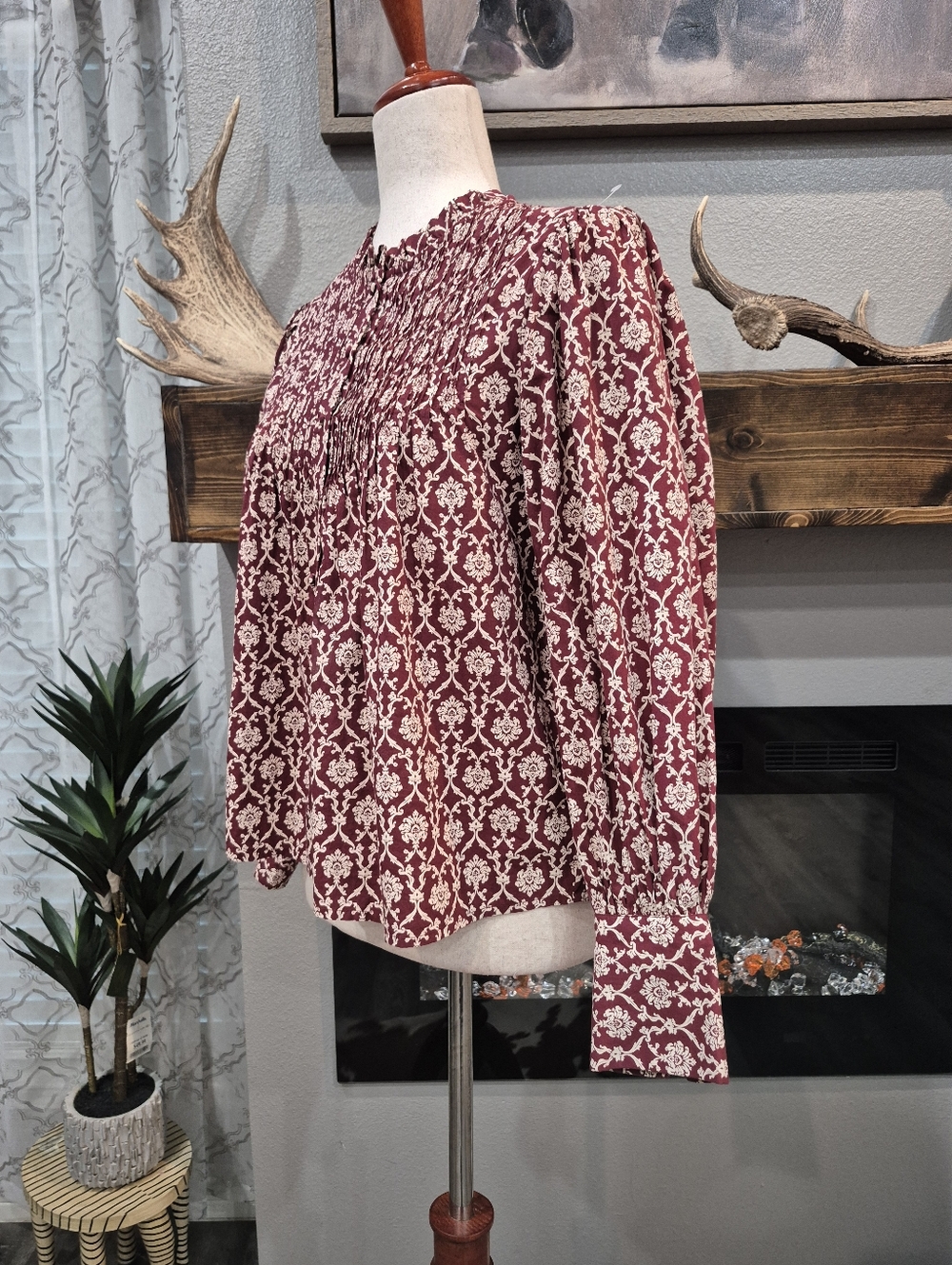 SONMER Women's Blouse Long-Sleeve Mock Neck Blouse Size Medium - Picture 3 of 8